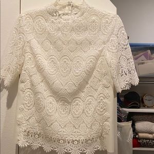 Elie tahari mock neck lace white top